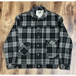 French Connection FCUK VTG Wool Blend Plaid Jacket Men's L Gray Zipper Front